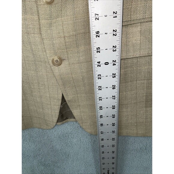 Chaps Ralph Lauren Blazer Mens 41R Beige Silk Wool Linen Plaid Buttons Career - Picture 9 of 12